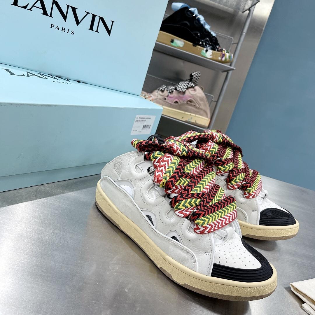 Lanvin Leather And Glitter Technical Material Curb Sneakers  - DopestKickz