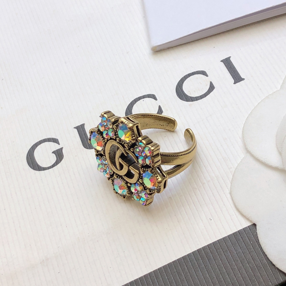 Gucci Double G Crystal Flower Ring - DopestKickz