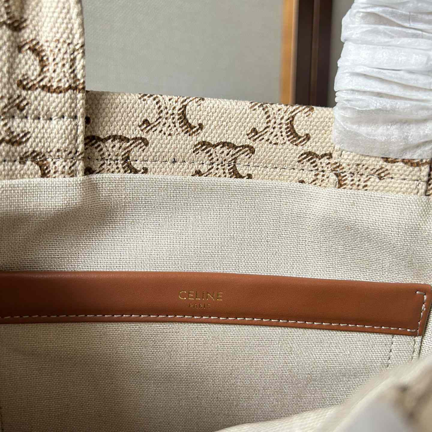 Celine Small Cabas Thais  In Textile With Triomphe Canvas Print And Calfskin White - DopestKickz