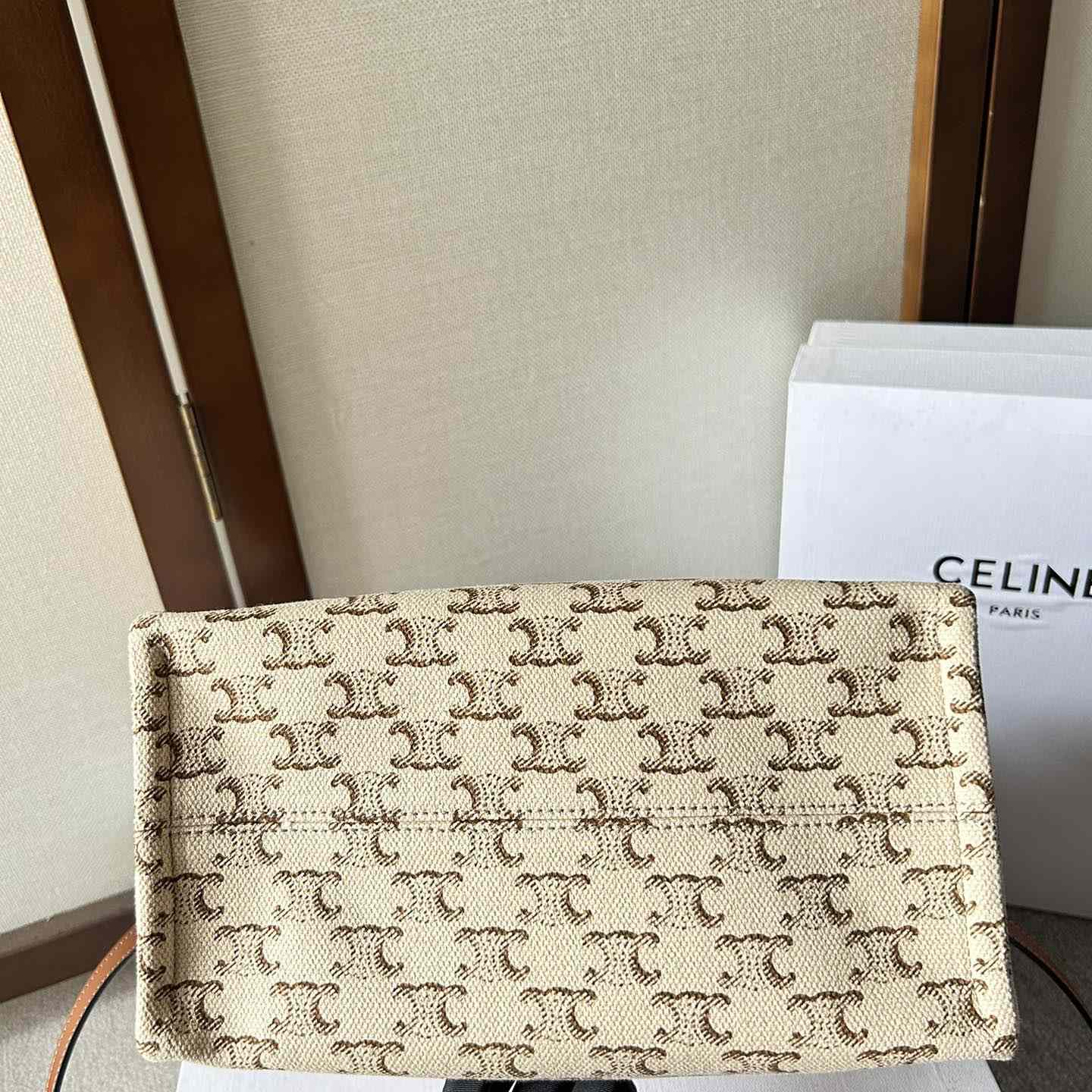 Celine Small Cabas Thais  In Textile With Triomphe Canvas Print And Calfskin White - DopestKickz