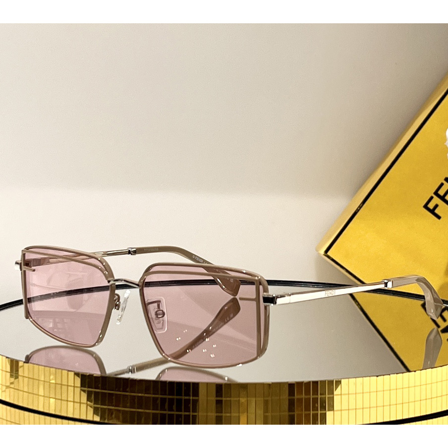 Fendi First Sight Brown Metal Fashion Show Sunglasses With pink Lenses - DopestKickz