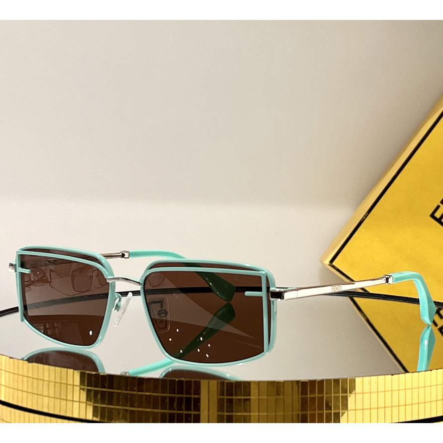Fendi First Sight Edamame Green Metal Fashion Show Sunglasses With Brown Lenses - DopestKickz