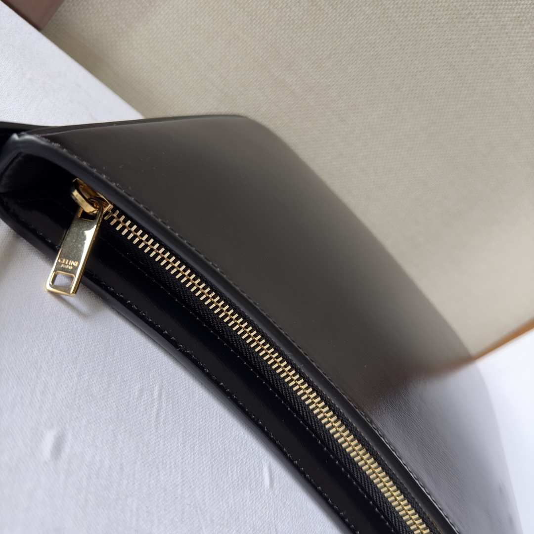 Celine Medium Celine Croque Bag In Shiny Calfskin Black - DopestKickz