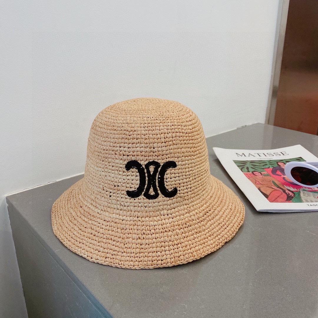 Celine Triomphe Hat In Raphia Natural / Black - DopestKickz