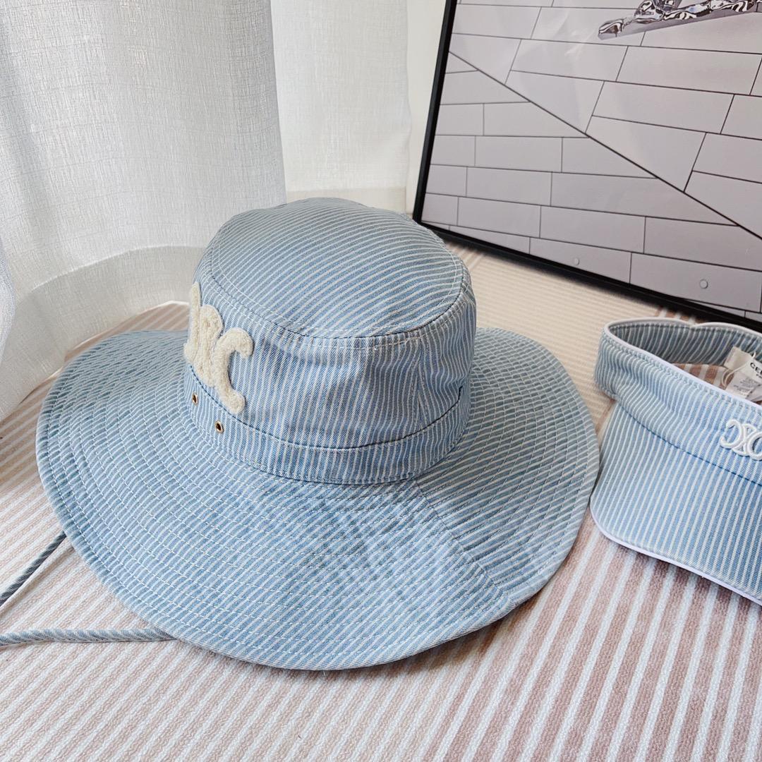 Celine  Walking Hat In Striped Cotton Indigo/ White - DopestKickz