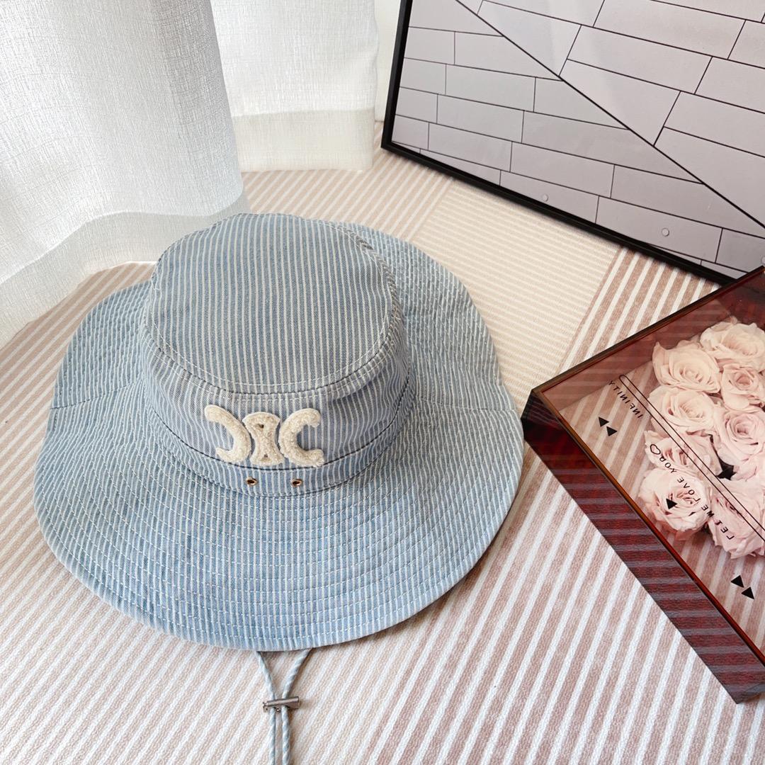 Celine  Walking Hat In Striped Cotton Indigo/ White - DopestKickz