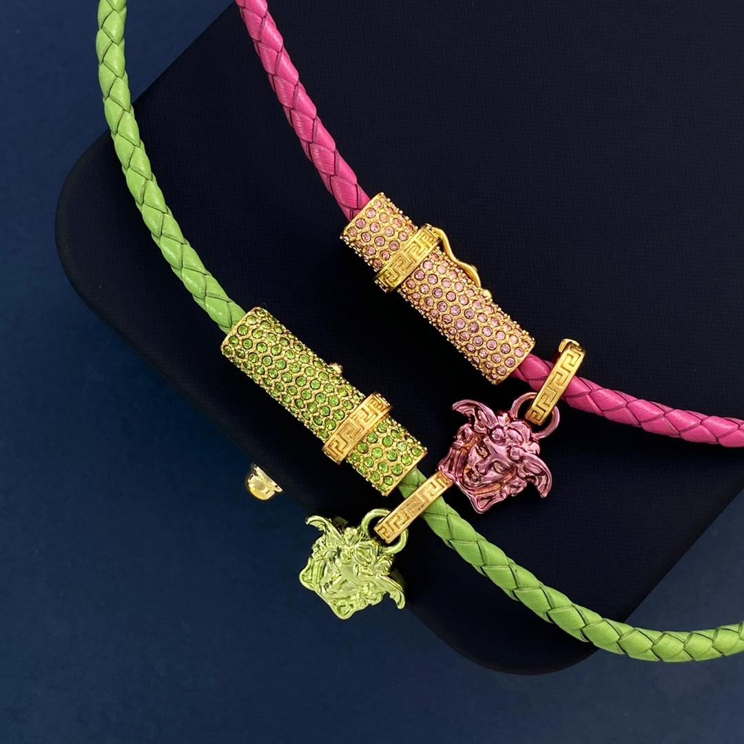 Versace Medusa Pendant Leather Necklace - DopestKickz