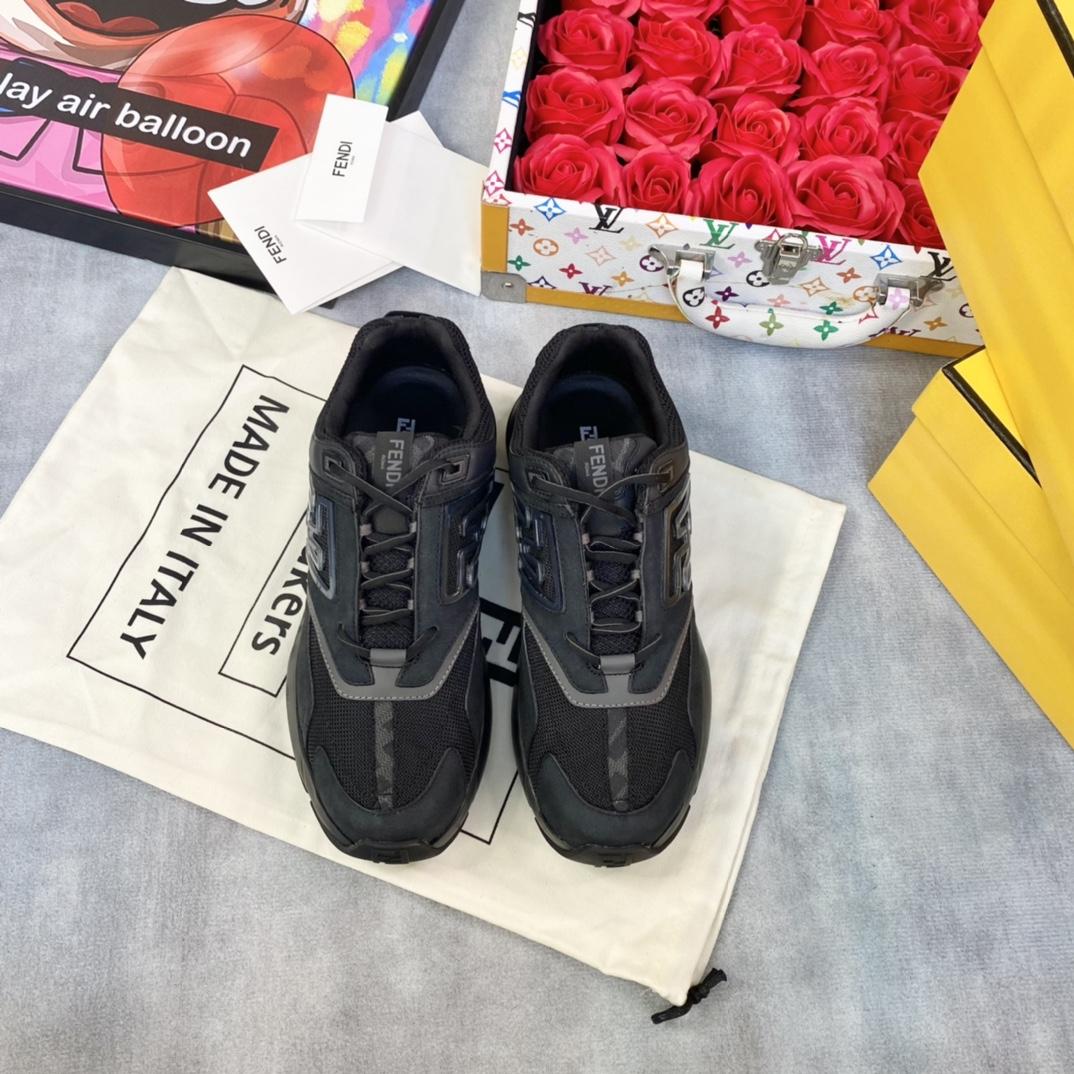 Fendi Faster Trainers Black Nubuck Leather Low-tops Sneakers - DopestKickz