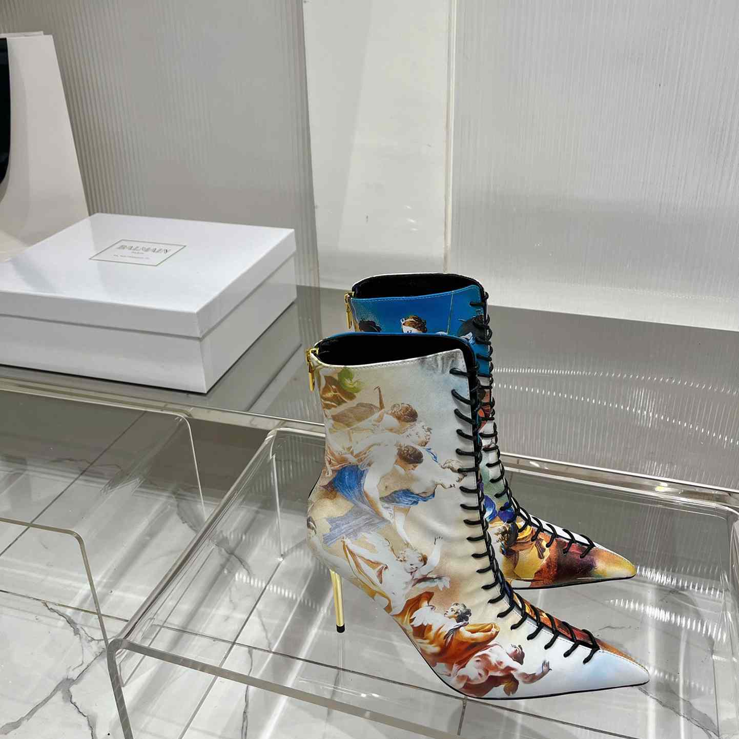 Balmain Uria Ankle Boots In Sky Print Leather - DopestKickz
