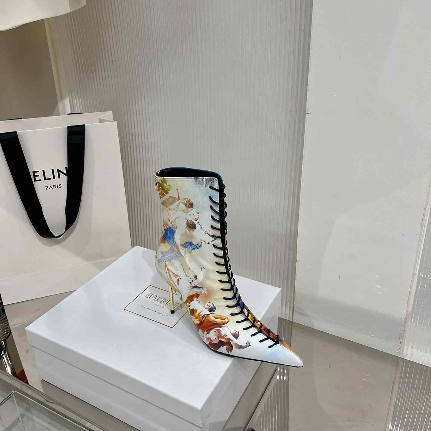 Balmain Uria Ankle Boots In Sky Print Leather - DopestKickz