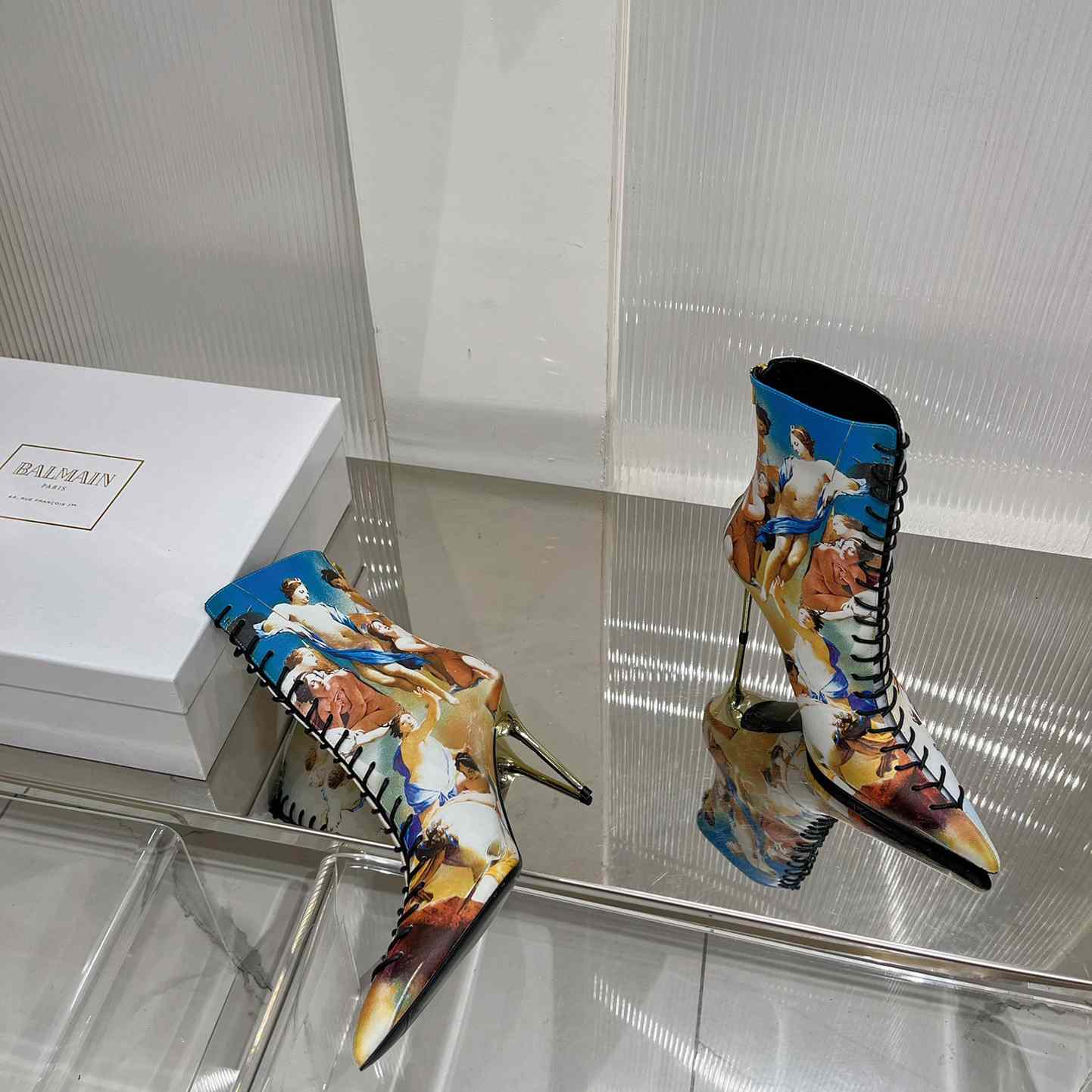 Balmain Uria Ankle Boots In Sky Print Leather - DopestKickz