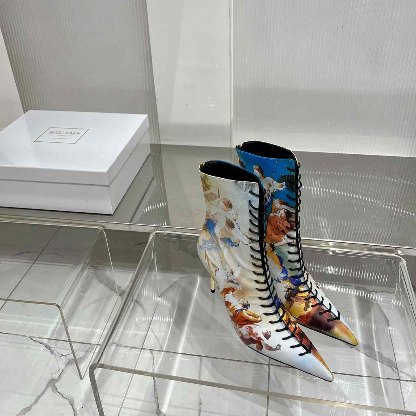 Balmain Uria Ankle Boots In Sky Print Leather - DopestKickz