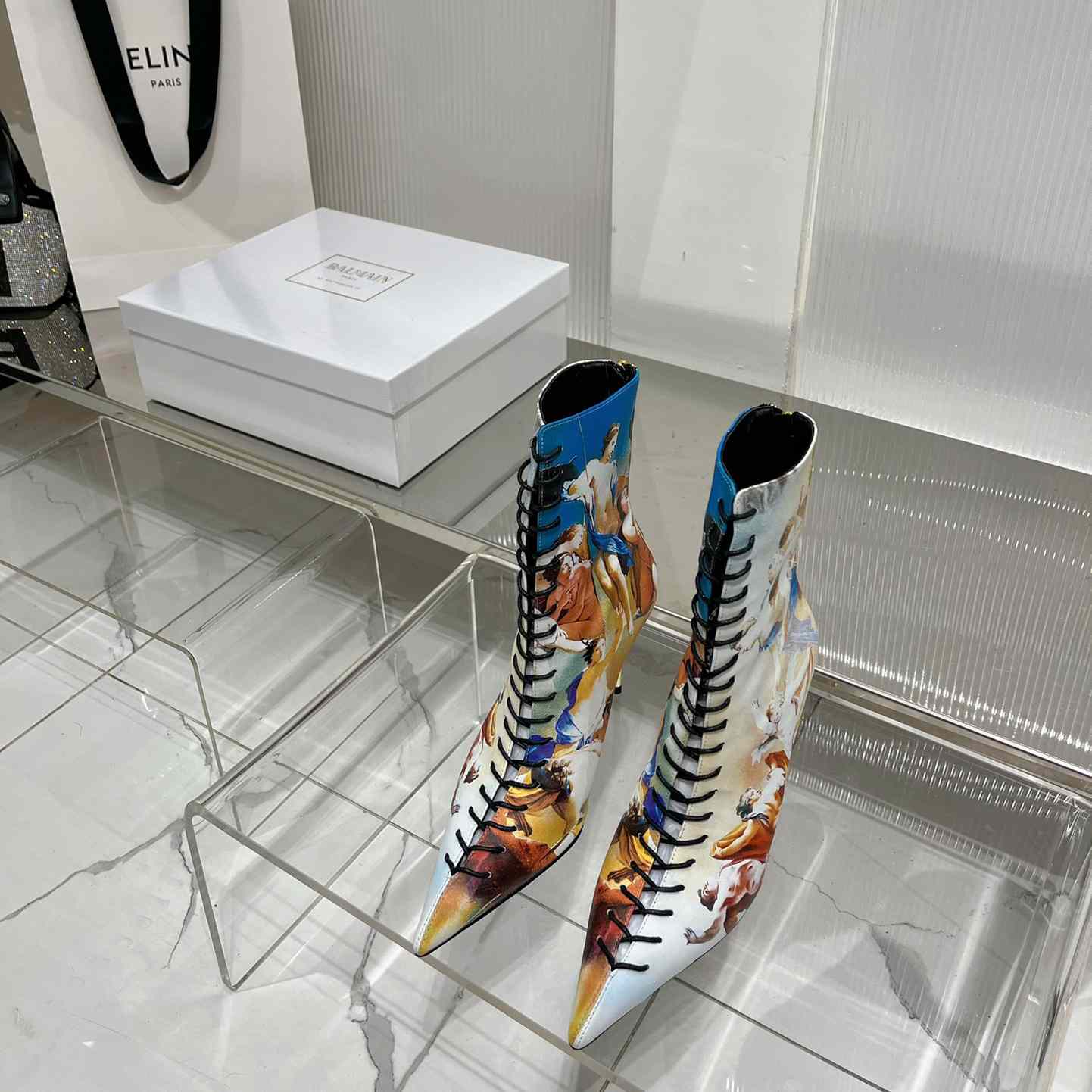 Balmain Uria Ankle Boots In Sky Print Leather - DopestKickz