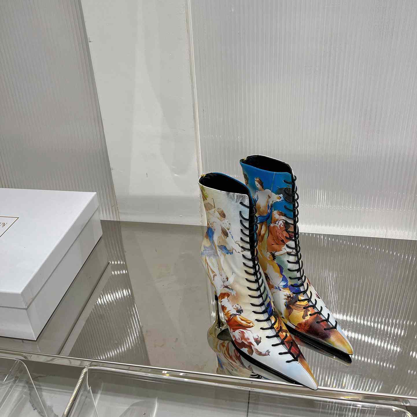 Balmain Uria Ankle Boots In Sky Print Leather - DopestKickz
