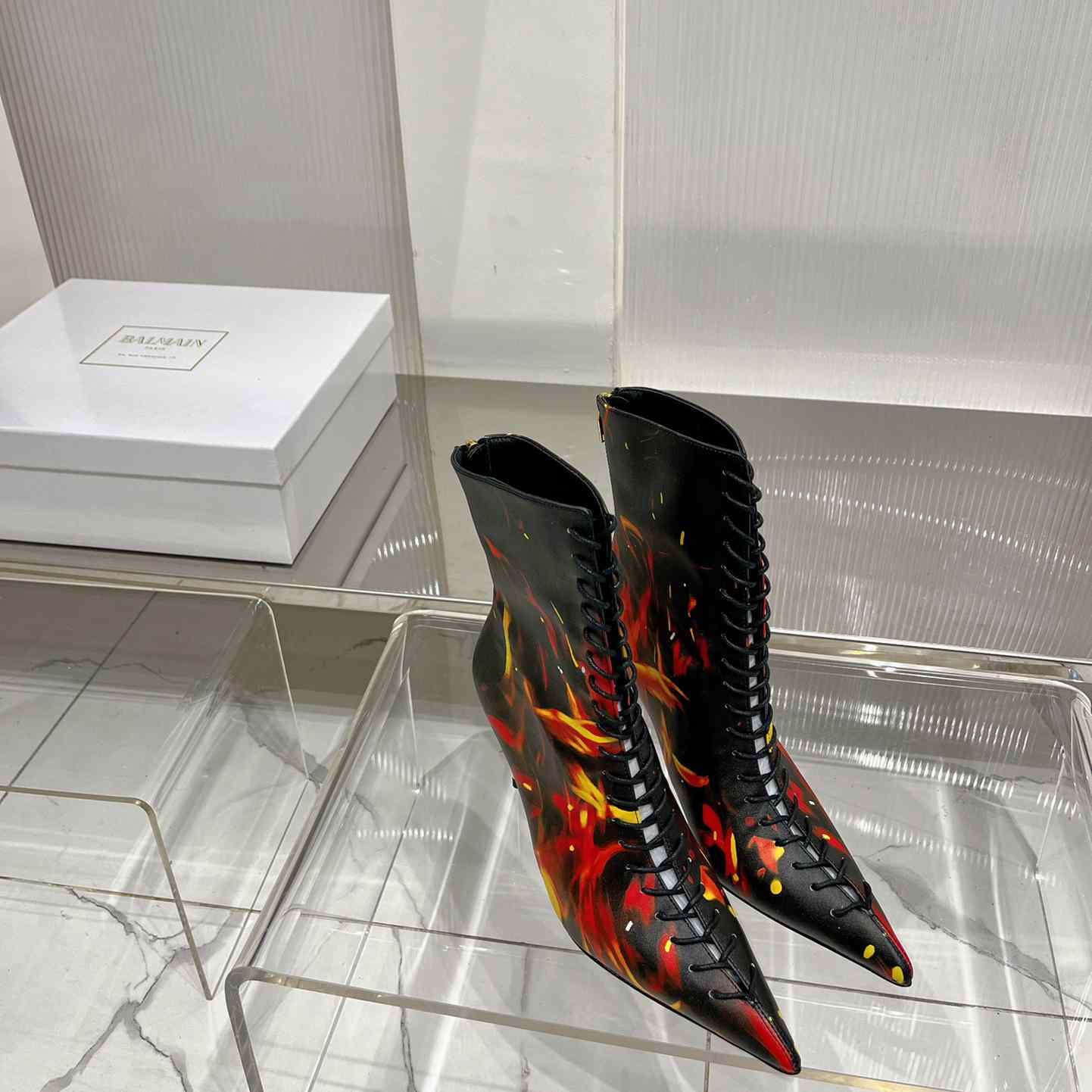 Balmain Uria Ankle Boots In Fire Print Leather - DopestKickz