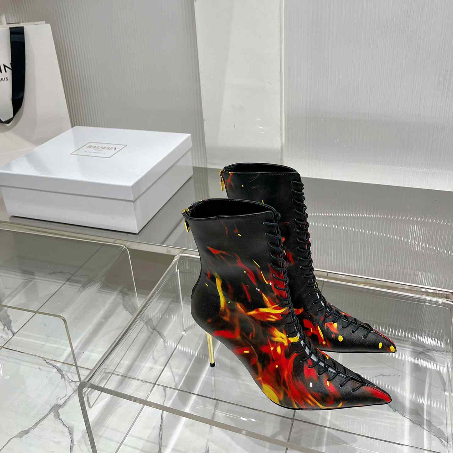 Balmain Uria Ankle Boots In Fire Print Leather - DopestKickz
