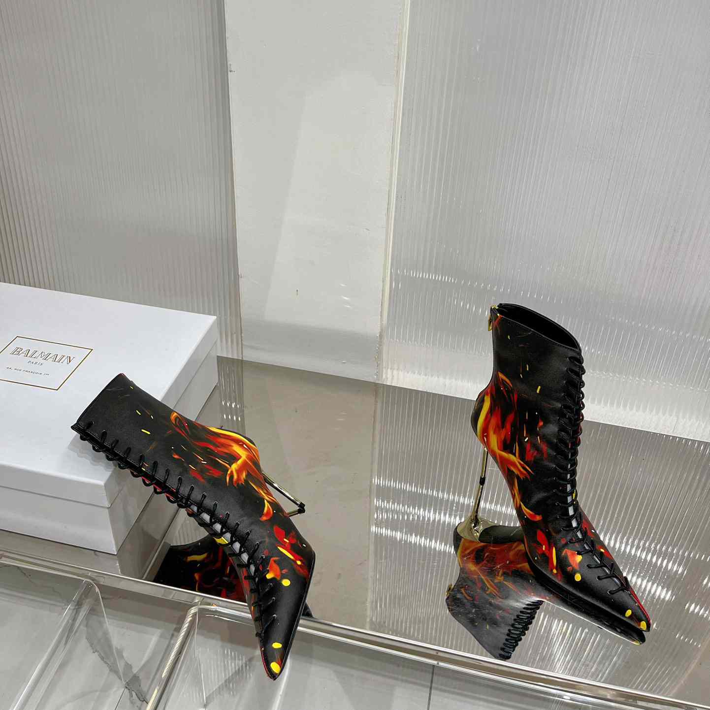 Balmain Uria Ankle Boots In Fire Print Leather - DopestKickz