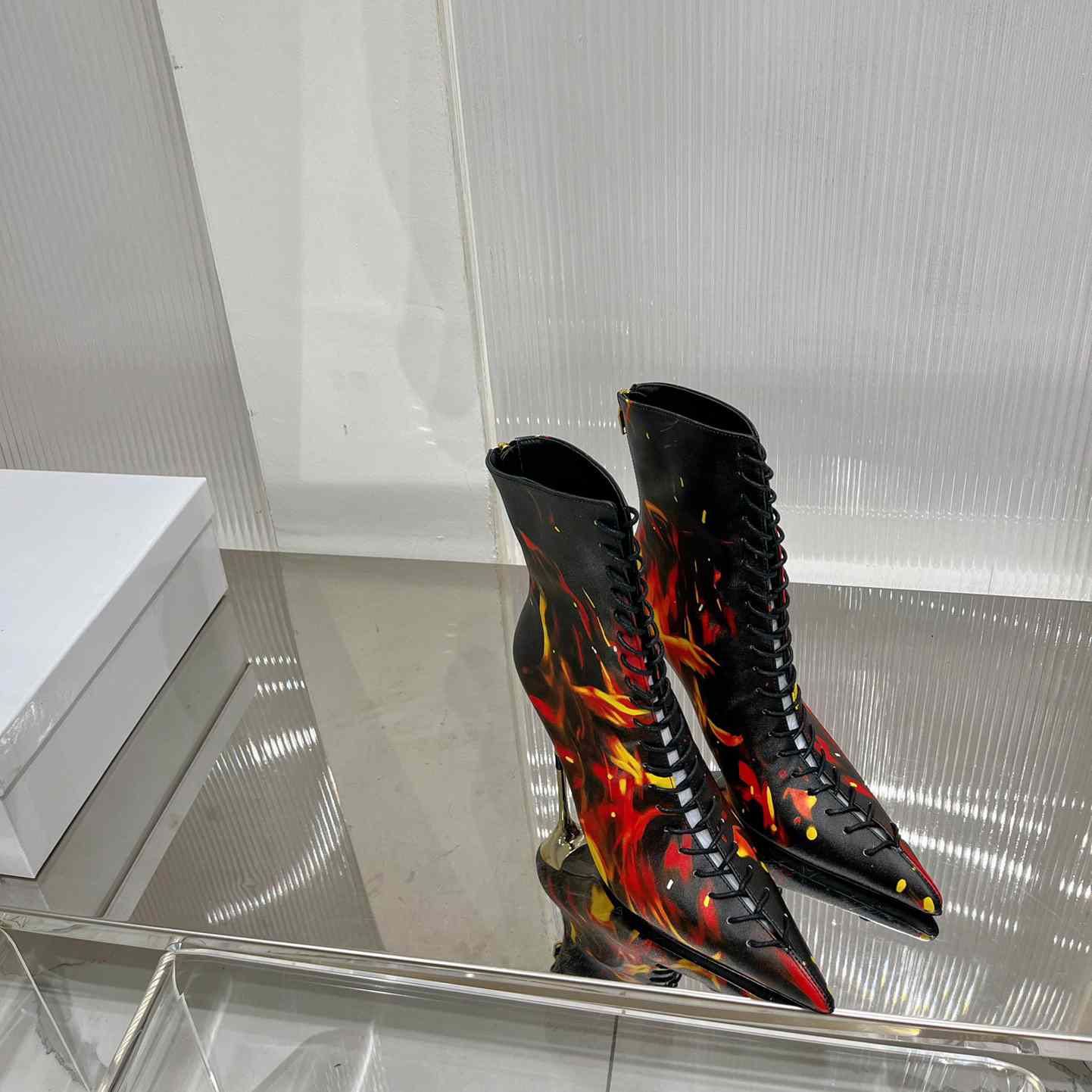 Balmain Uria Ankle Boots In Fire Print Leather - DopestKickz