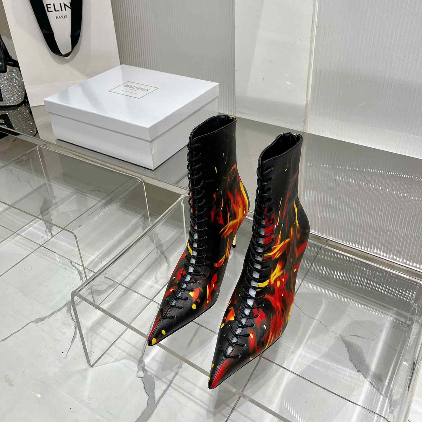 Balmain Uria Ankle Boots In Fire Print Leather - DopestKickz
