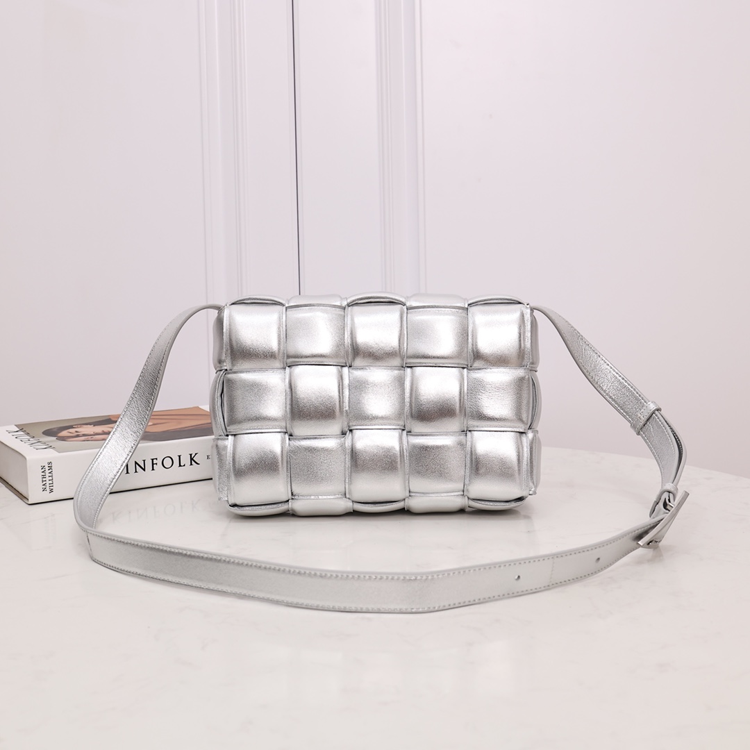 Bottega Veneta Silver Cassette Shoulder Bag  (6*18*8cm) - DopestKickz