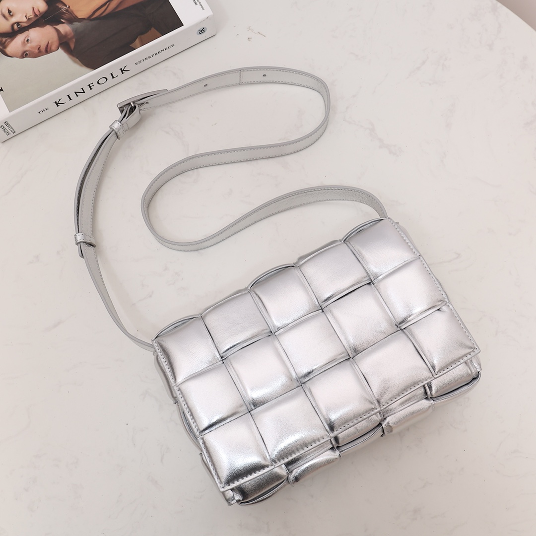 Bottega Veneta Silver Cassette Shoulder Bag  (6*18*8cm) - DopestKickz