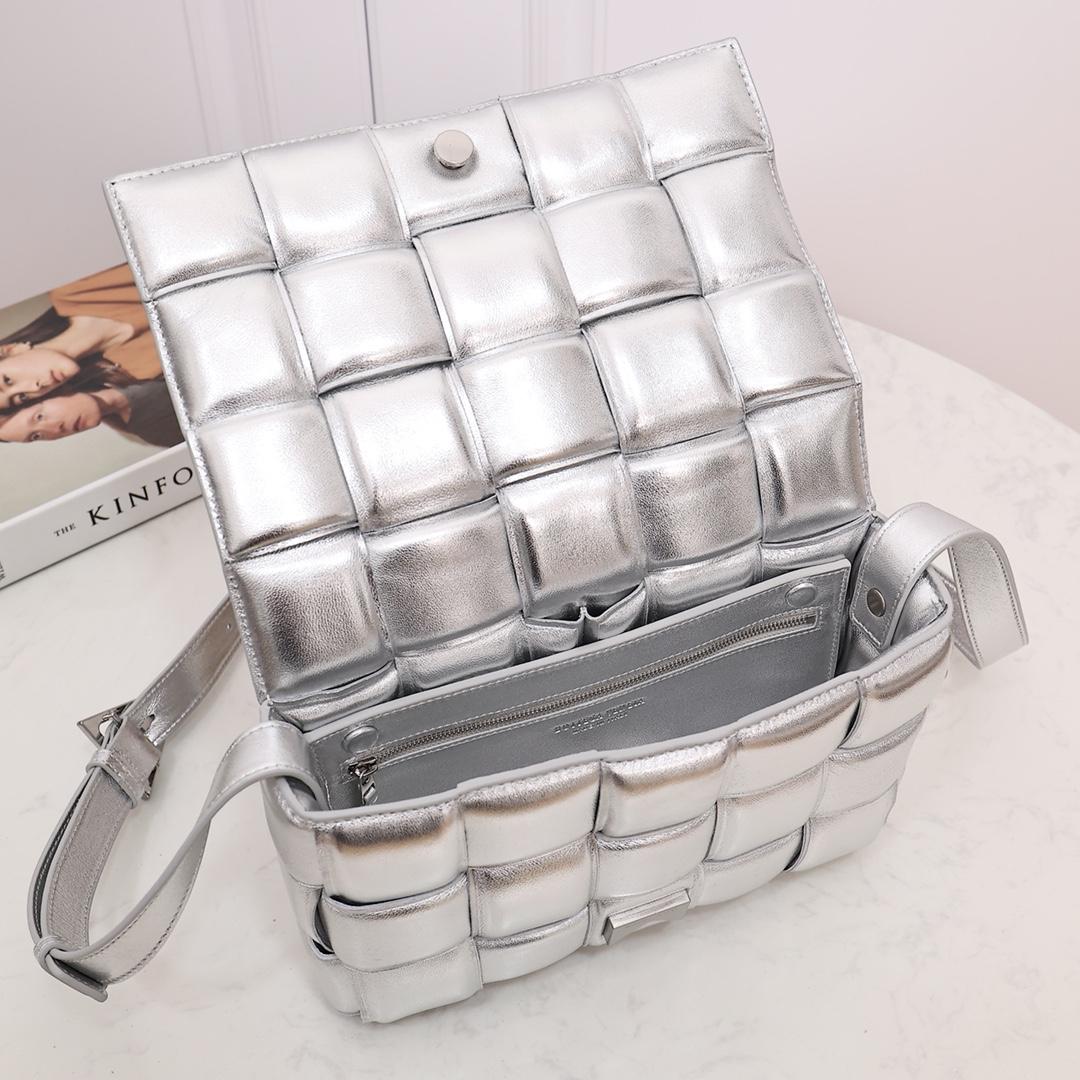 Bottega Veneta Silver Cassette Shoulder Bag  (6*18*8cm) - DopestKickz