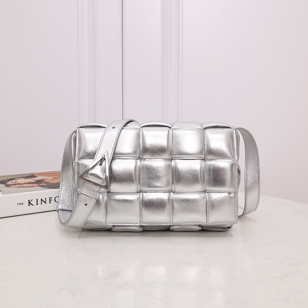 Bottega Veneta Silver Cassette Shoulder Bag  (6*18*8cm) - DopestKickz