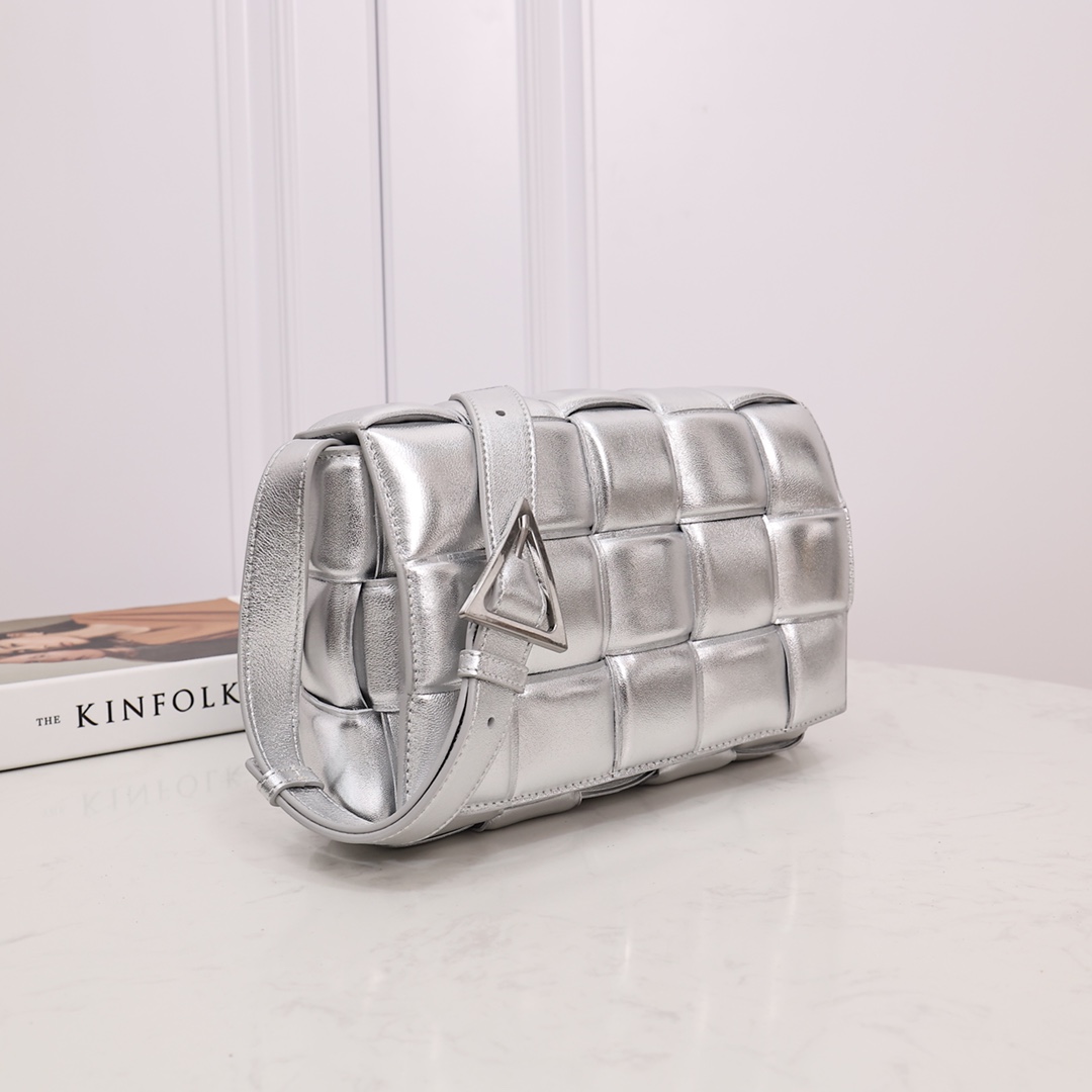 Bottega Veneta Silver Cassette Shoulder Bag  (6*18*8cm) - DopestKickz
