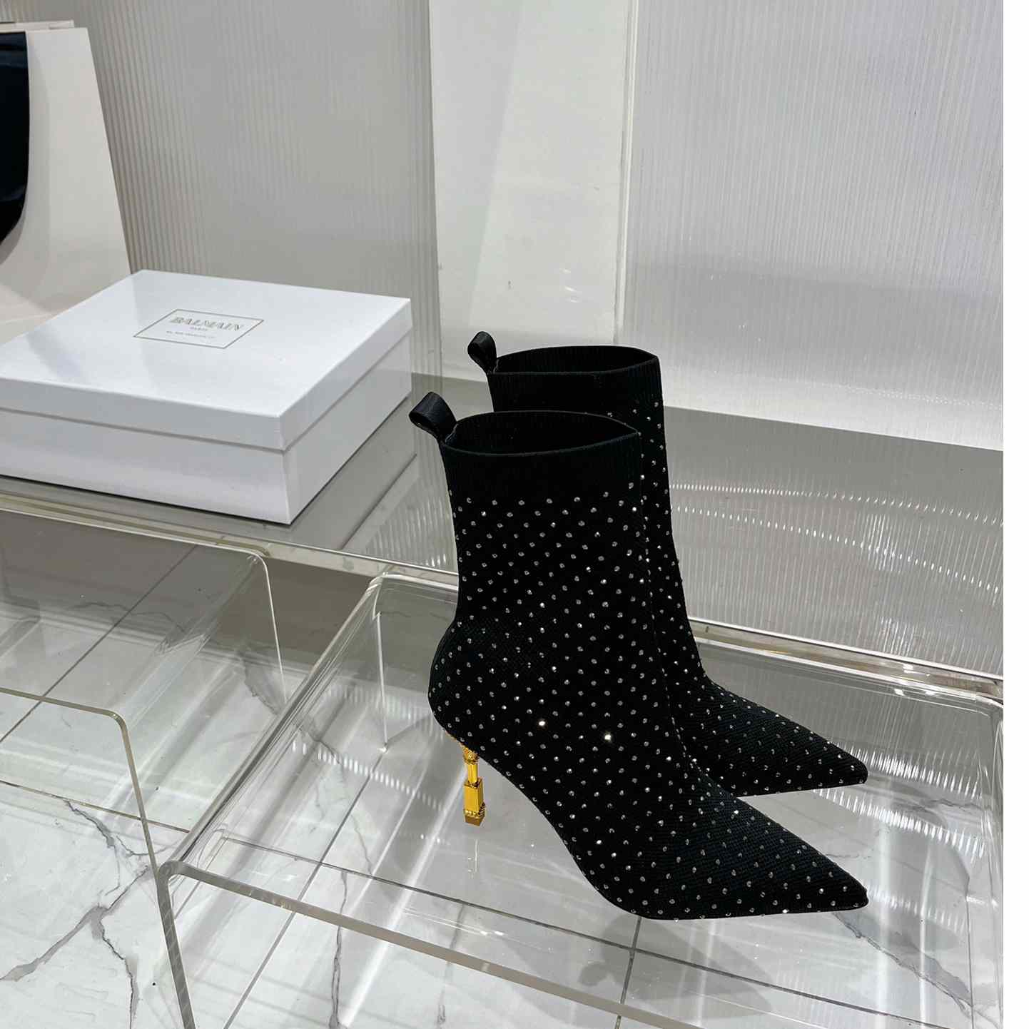 Balmain Moneta Rhinestoned knit Ankle Boots - DopestKickz