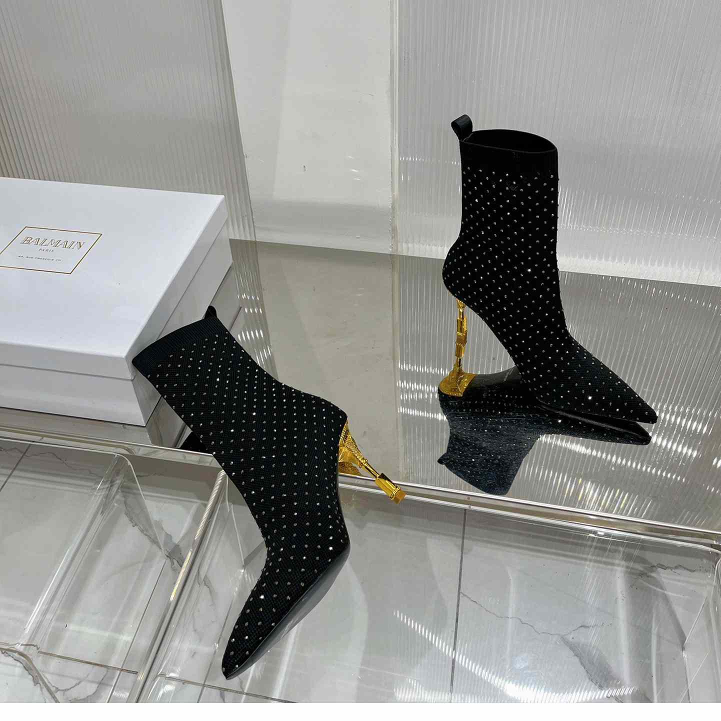 Balmain Moneta Rhinestoned knit Ankle Boots - DopestKickz