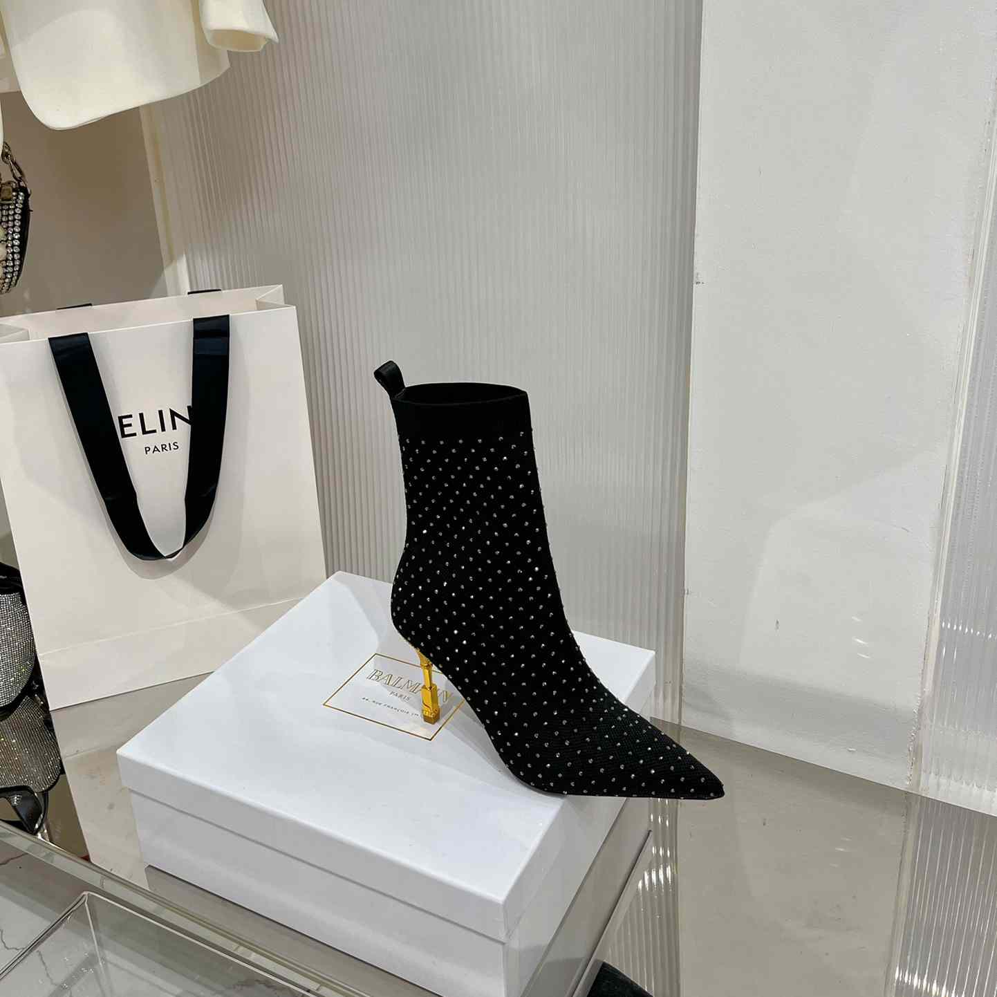 Balmain Moneta Rhinestoned knit Ankle Boots - DopestKickz