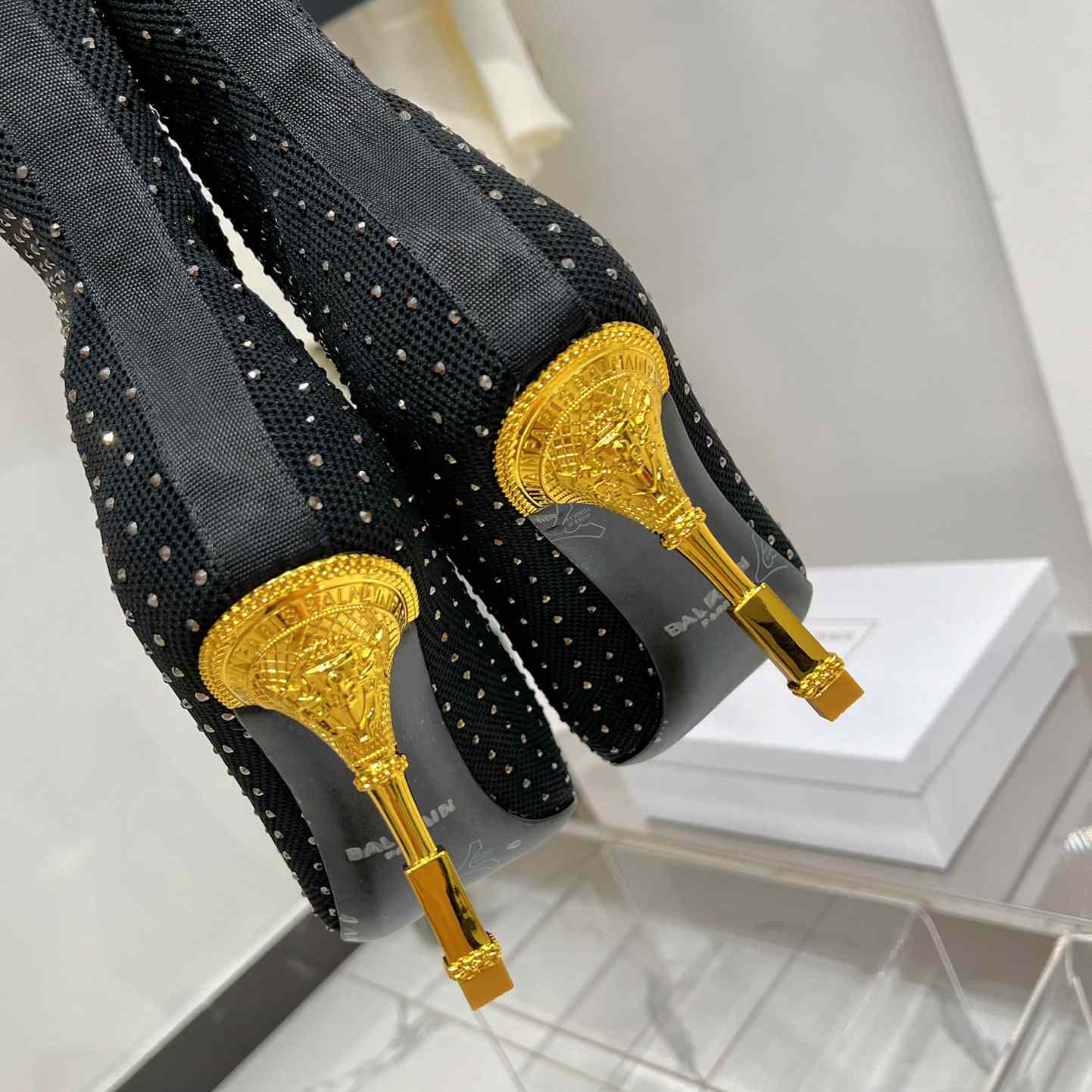 Balmain Moneta Rhinestoned knit Ankle Boots - DopestKickz