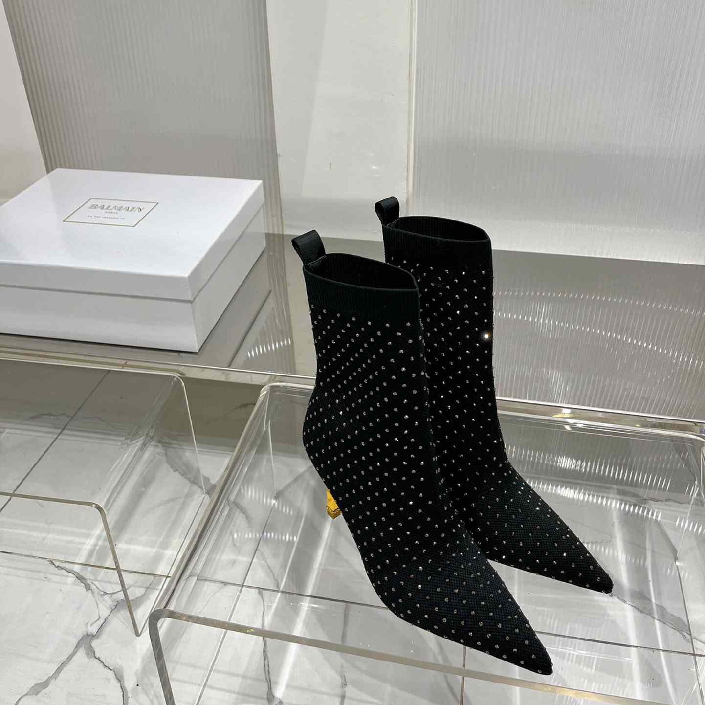 Balmain Moneta Rhinestoned knit Ankle Boots - DopestKickz