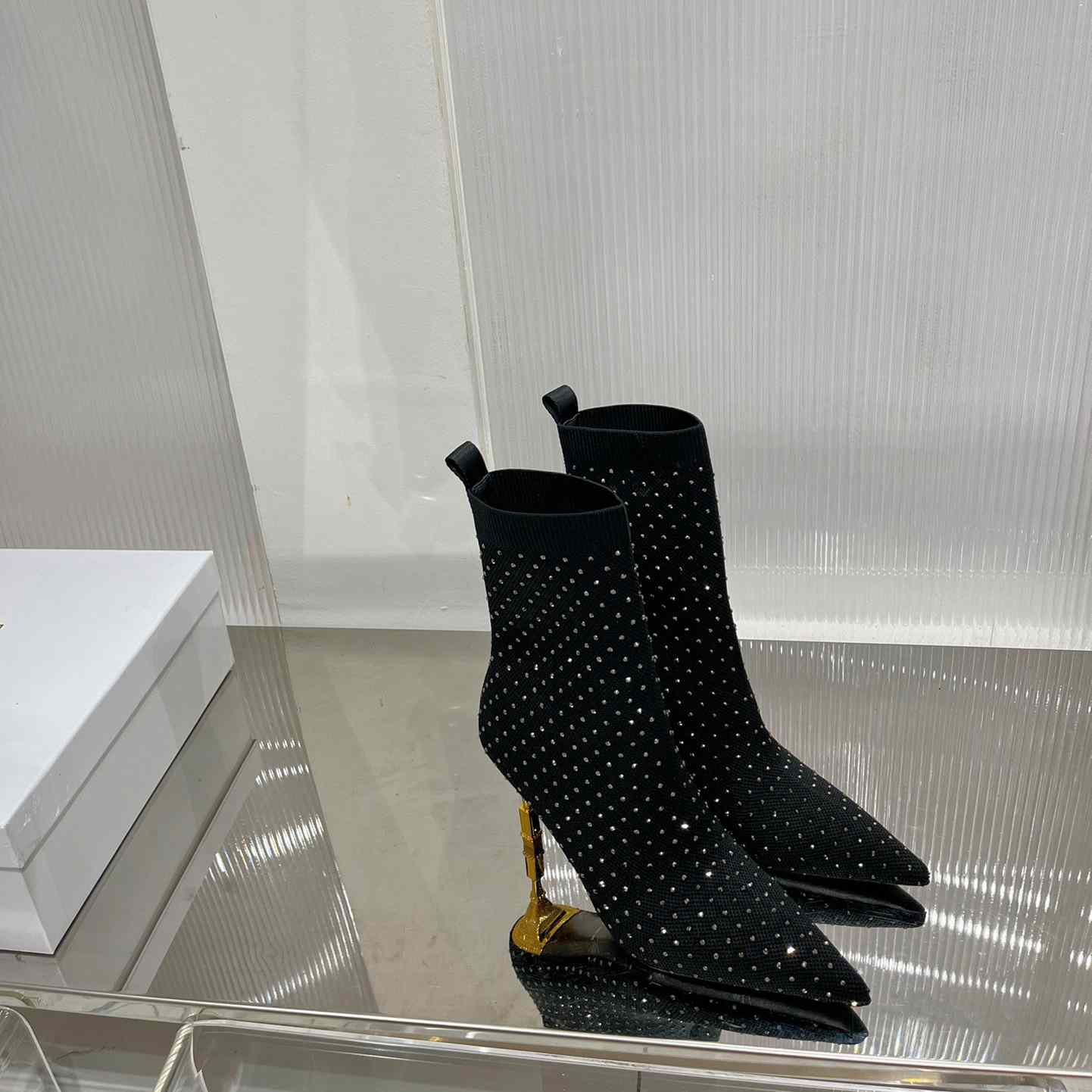 Balmain Moneta Rhinestoned knit Ankle Boots - DopestKickz