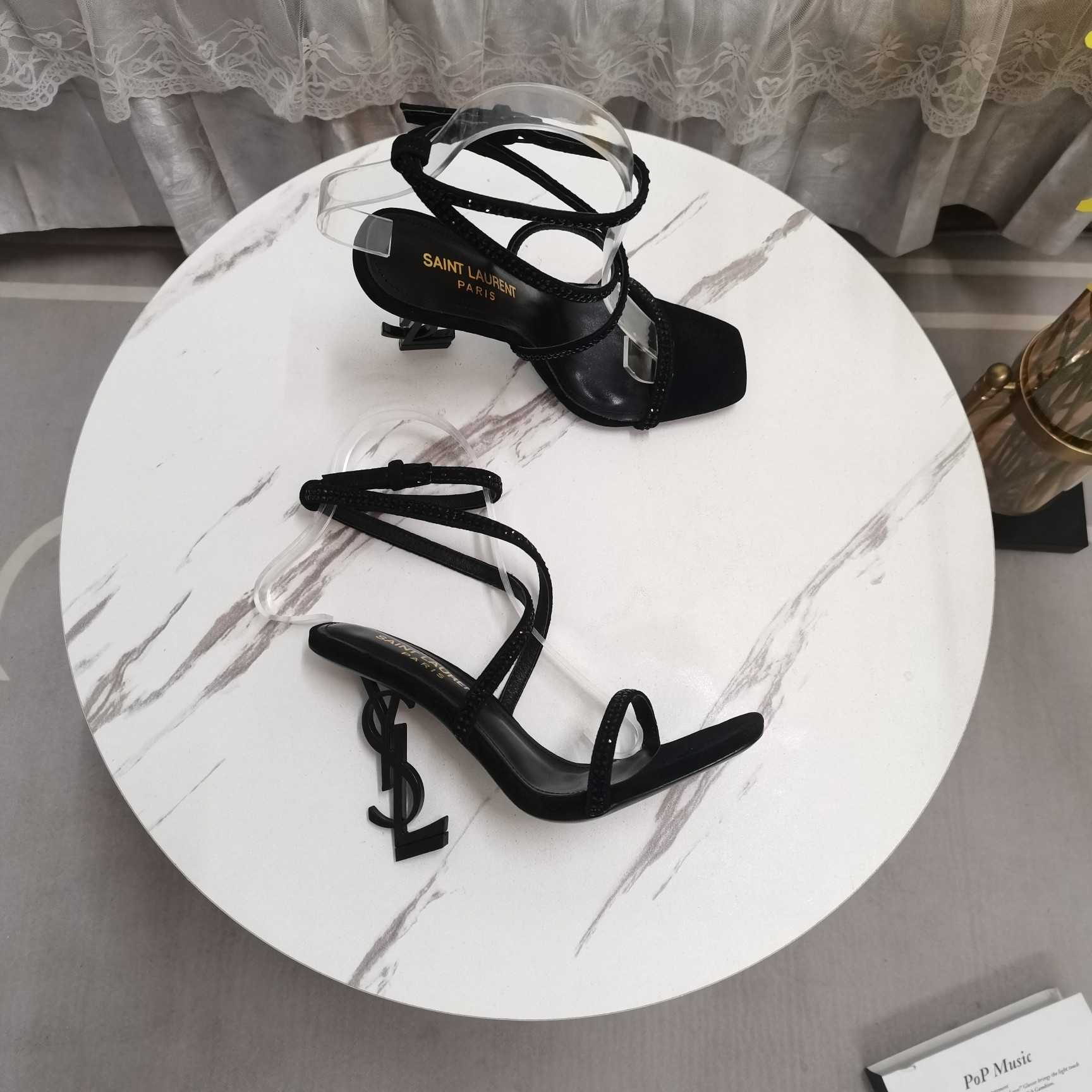 Saint Laurent Opyum Embellished Satin Sandals - DopestKickz
