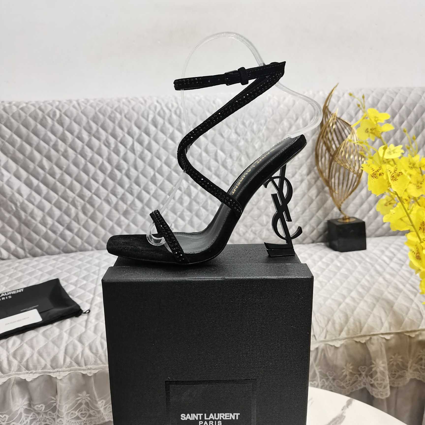 Saint Laurent Opyum Embellished Satin Sandals - DopestKickz