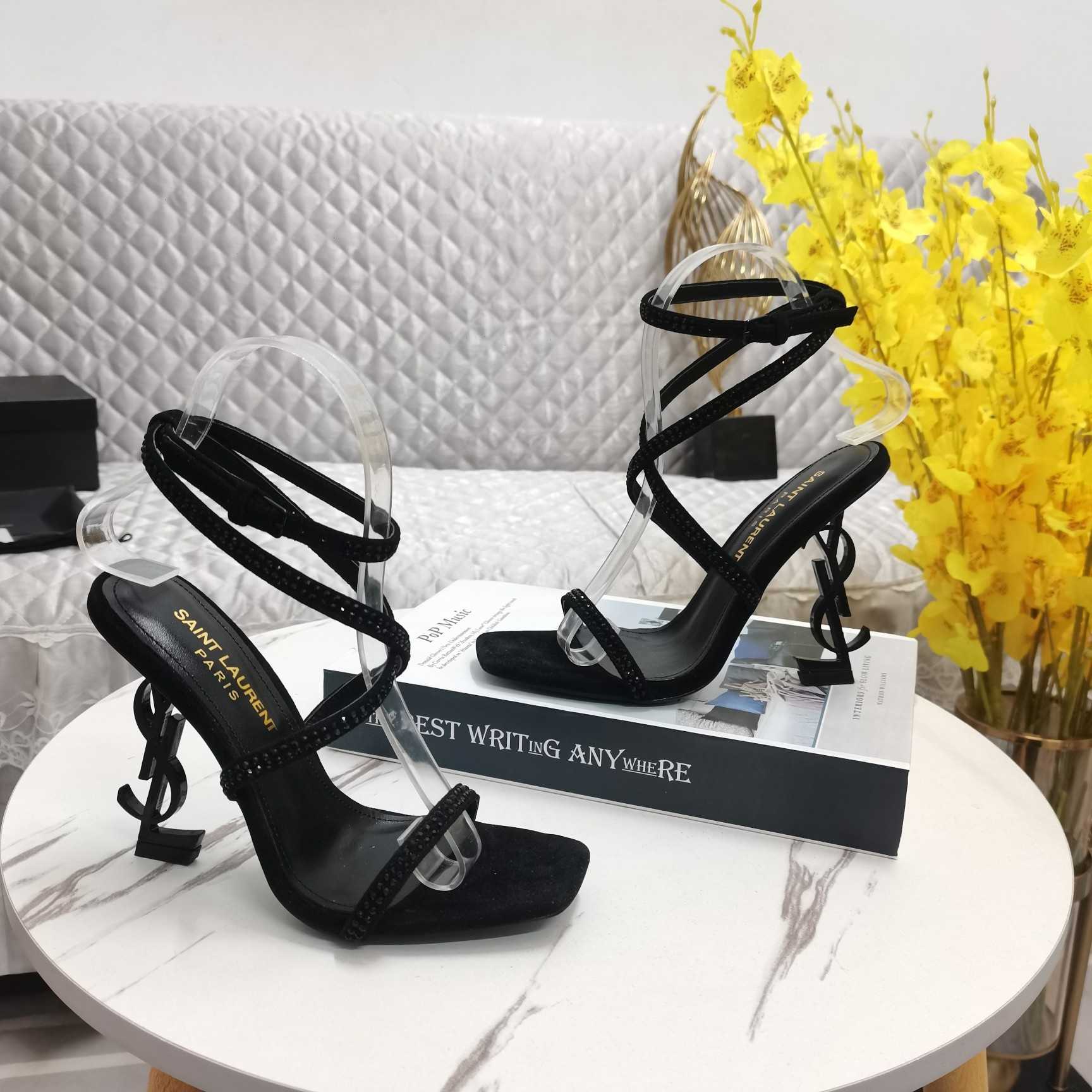 Saint Laurent Opyum Embellished Satin Sandals - DopestKickz