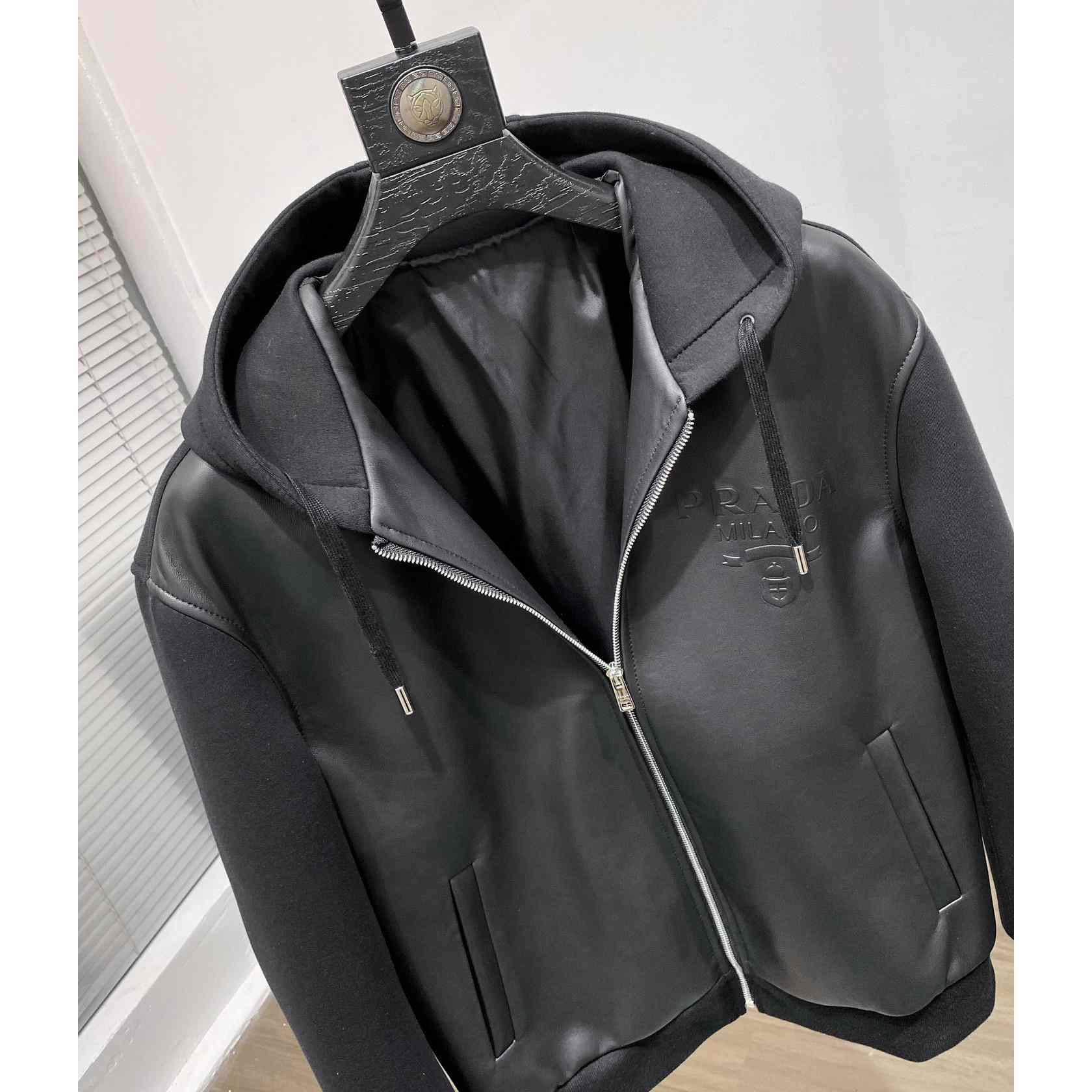 Prada Technical Fleece And Leather Hoodie Jacket - DopestKickz