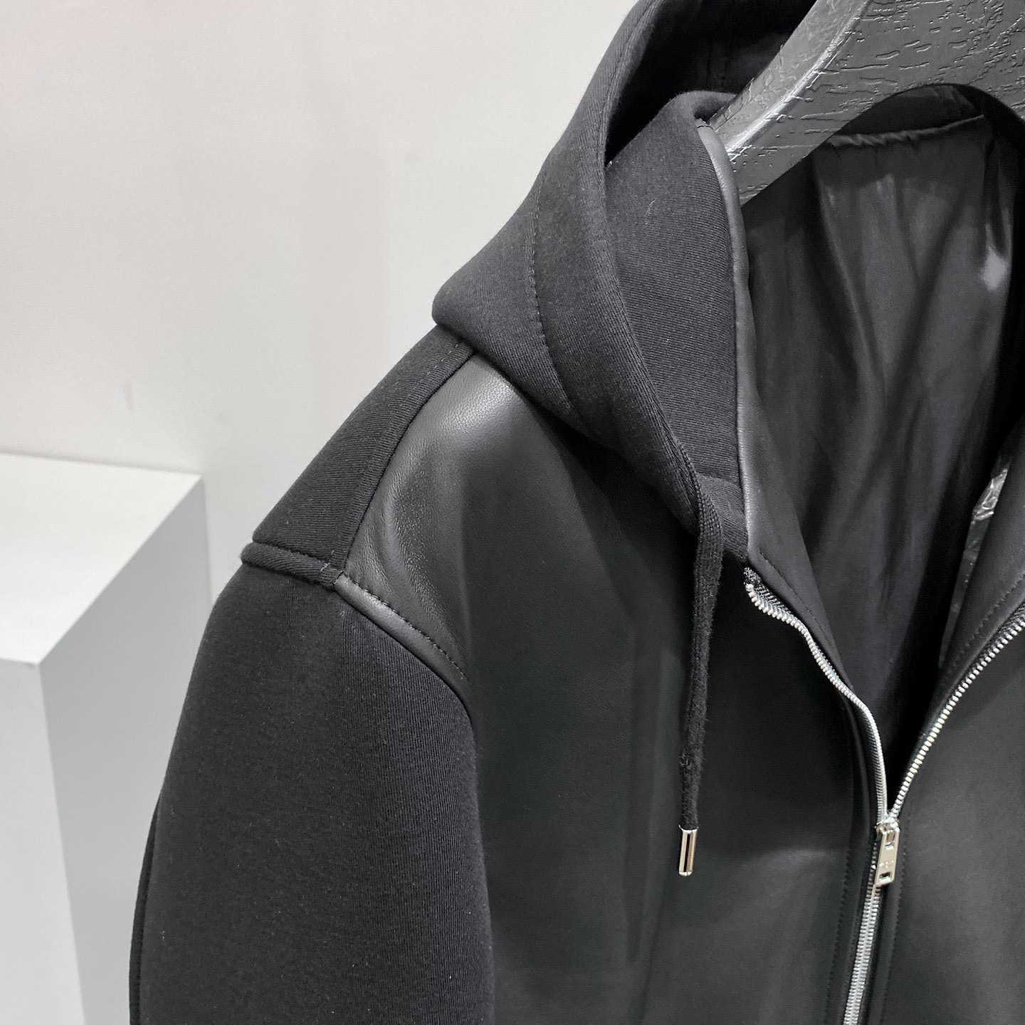 Prada Technical Fleece And Leather Hoodie Jacket - DopestKickz