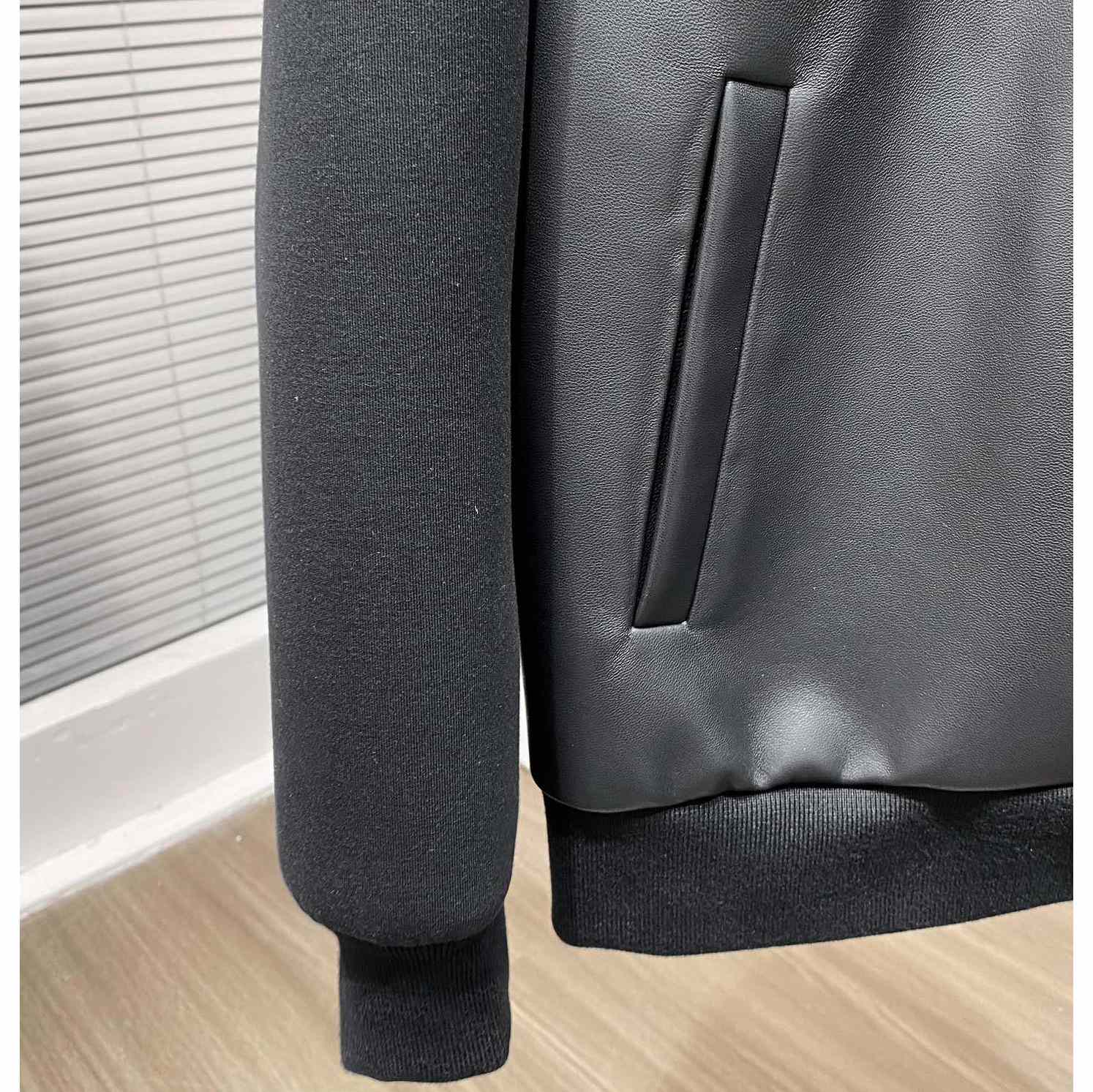 Prada Technical Fleece And Leather Hoodie Jacket - DopestKickz