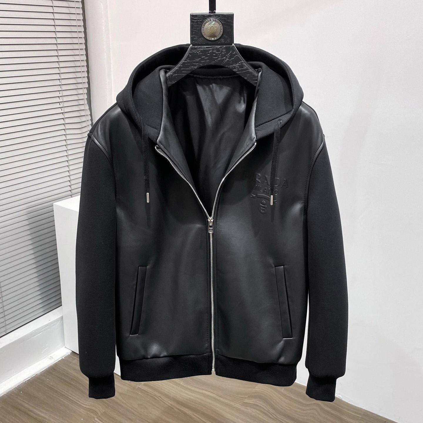 Prada Technical Fleece And Leather Hoodie Jacket - DopestKickz