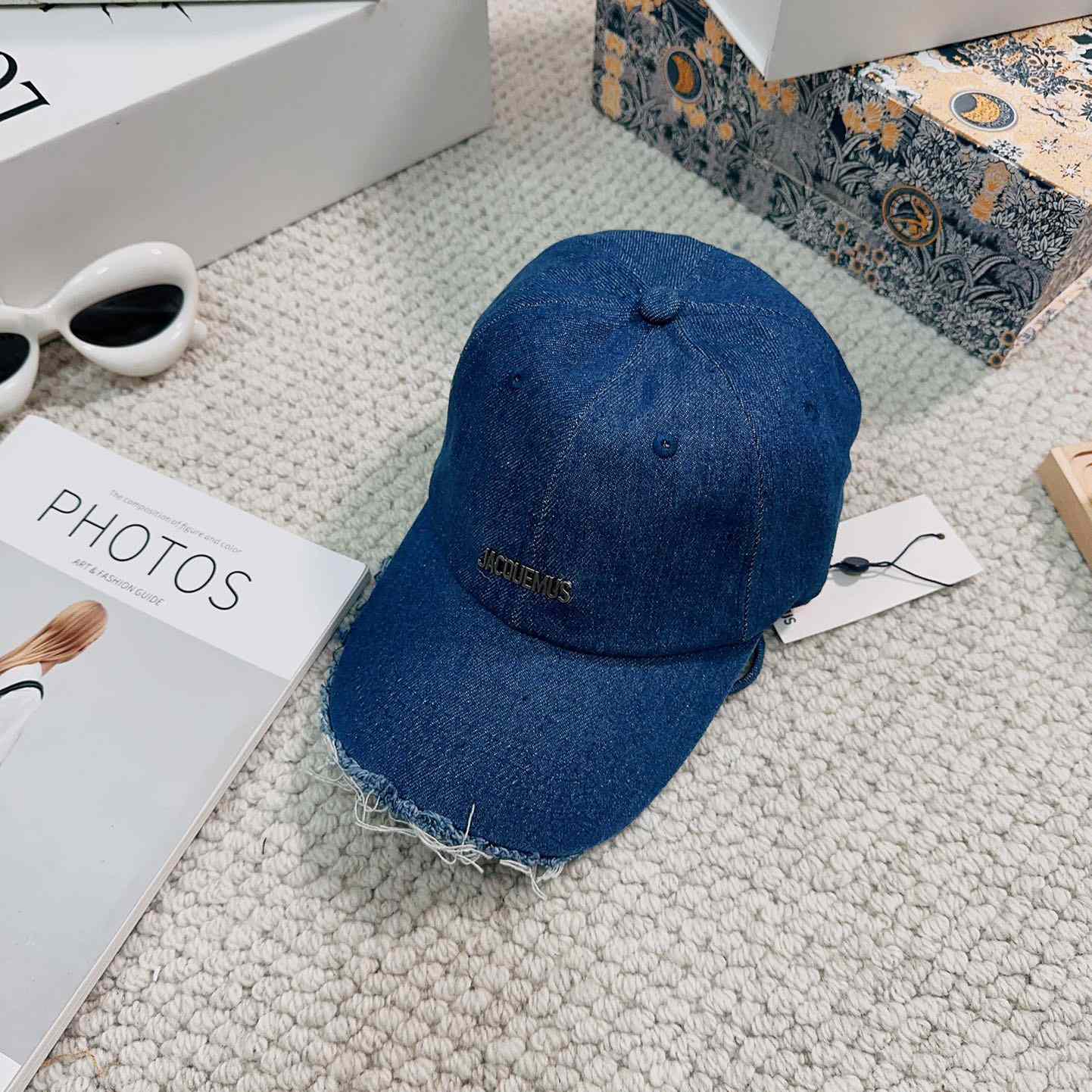 Jacquemus Blue Artichaut Embellished Frayed Denim Baseball Cap - DopestKickz