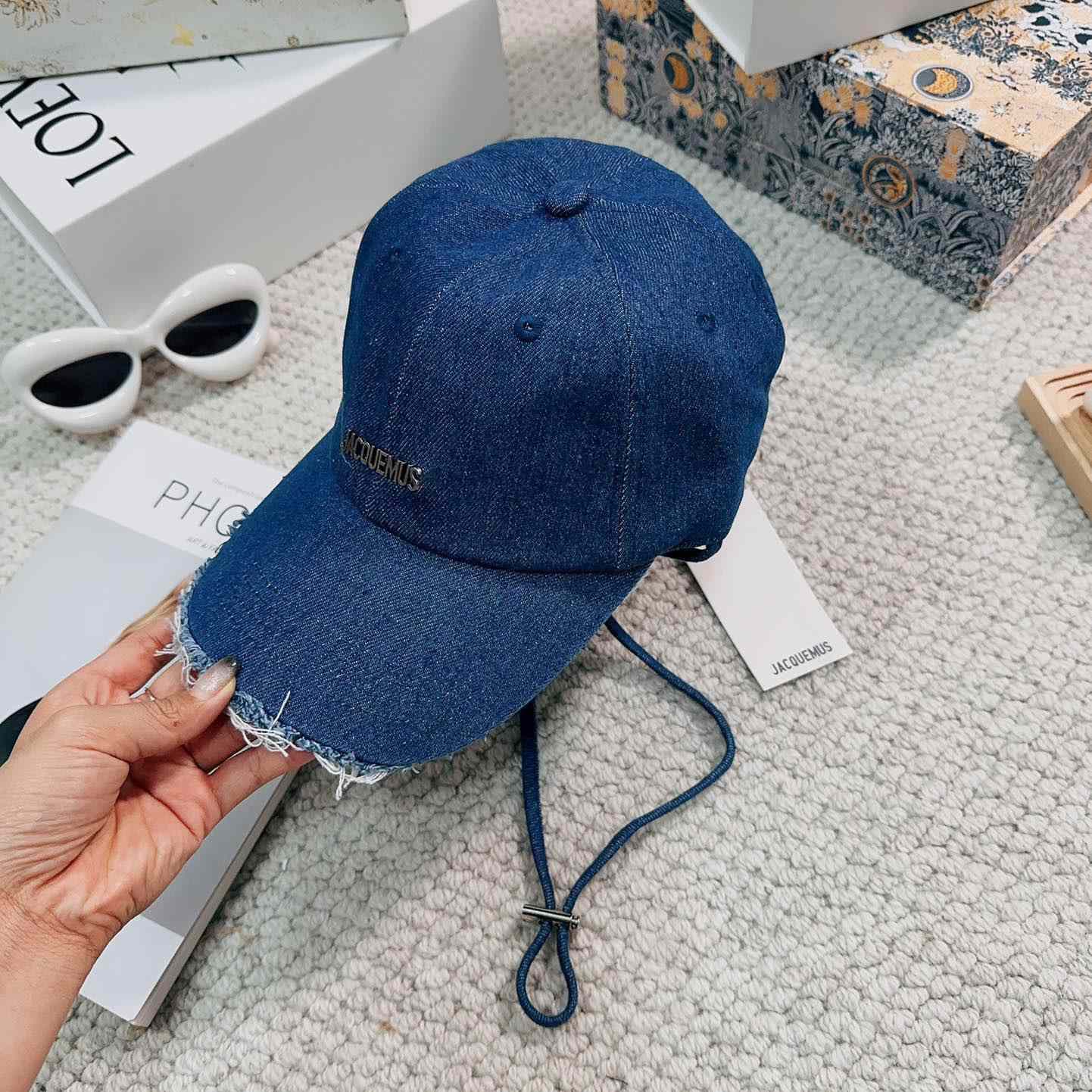 Jacquemus Blue Artichaut Embellished Frayed Denim Baseball Cap - DopestKickz