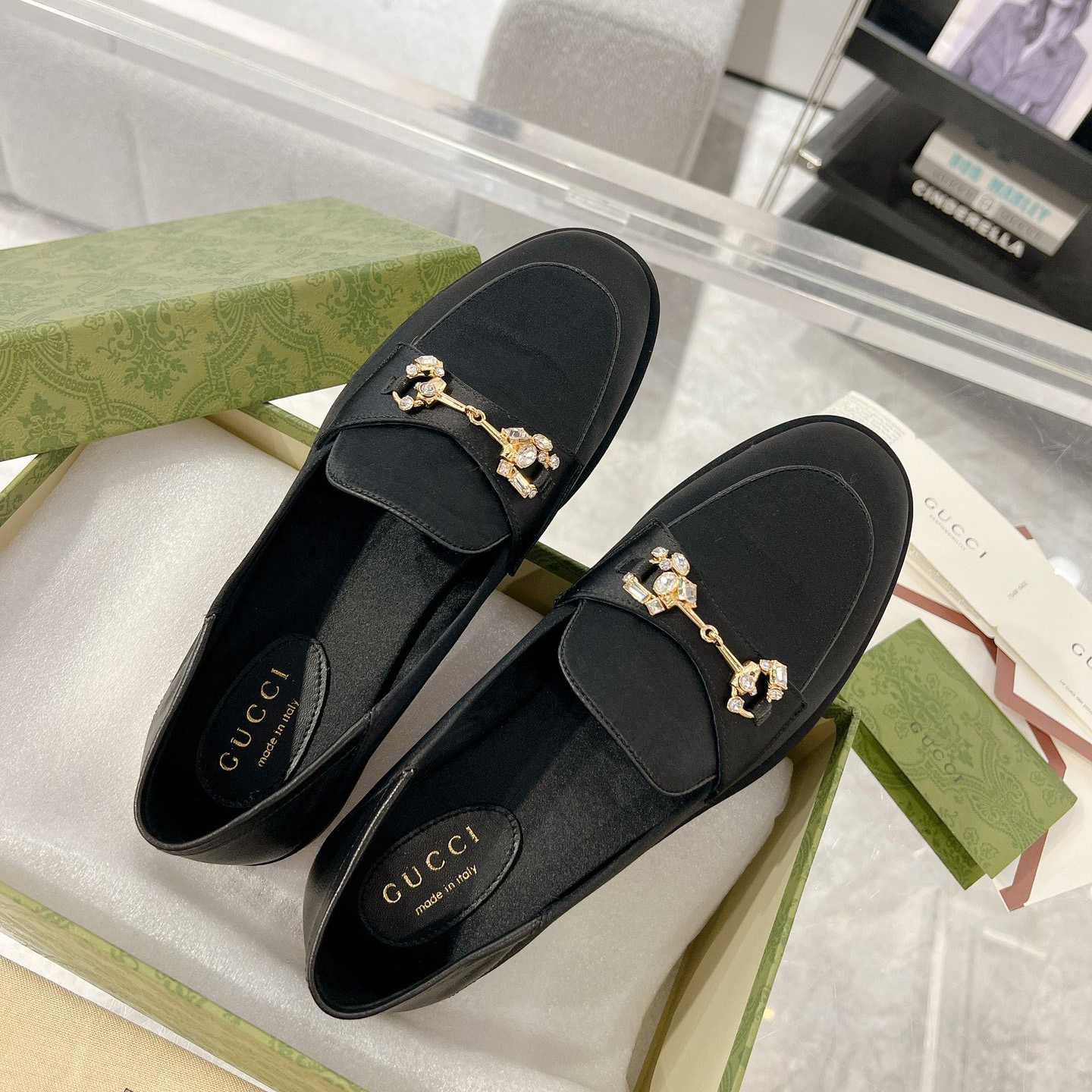 Gucci Women's Horsebit Loafer With Crystals - DopestKickz