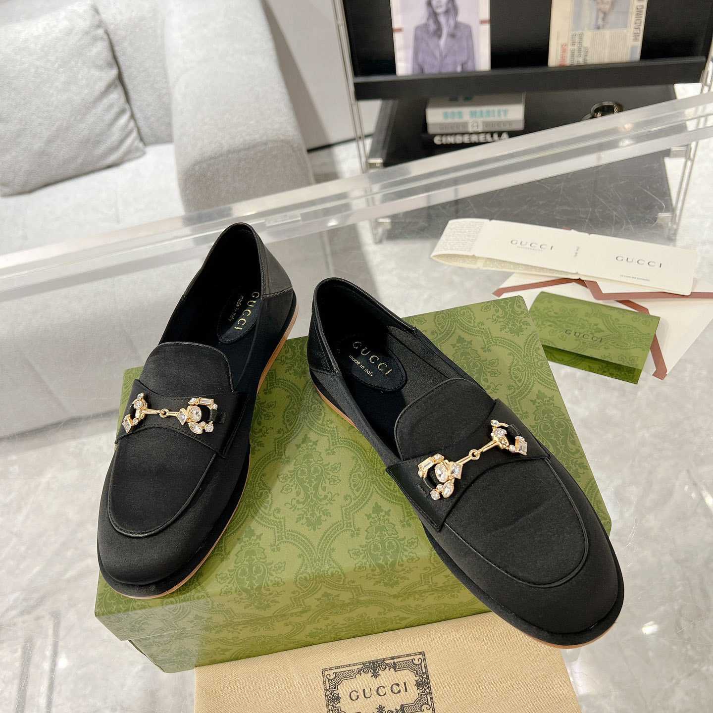 Gucci Women's Horsebit Loafer With Crystals - DopestKickz
