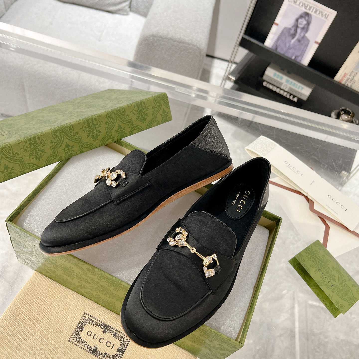 Gucci Women's Horsebit Loafer With Crystals - DopestKickz