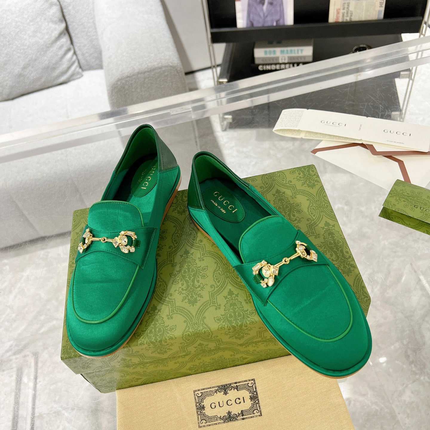 Gucci Women's Horsebit Loafer With Crystals - DopestKickz