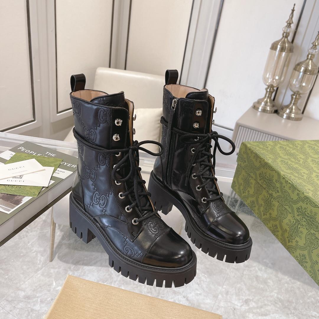 Gucci Women's GG Matelasse Lace-up Boot - DopestKickz