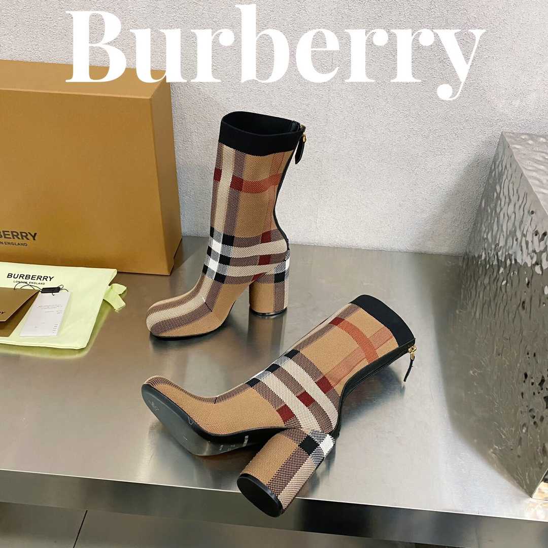 Burberry Knitted Check Sock Boots - DopestKickz