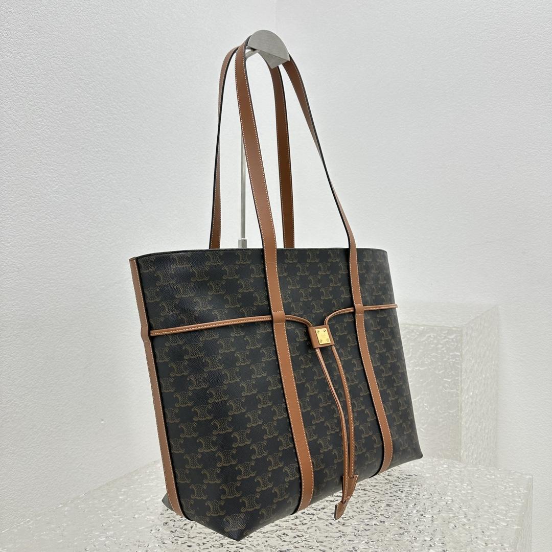 Celine Cabas Drawstring In Triomphe Canvas And Calfskin Tan - DopestKickz